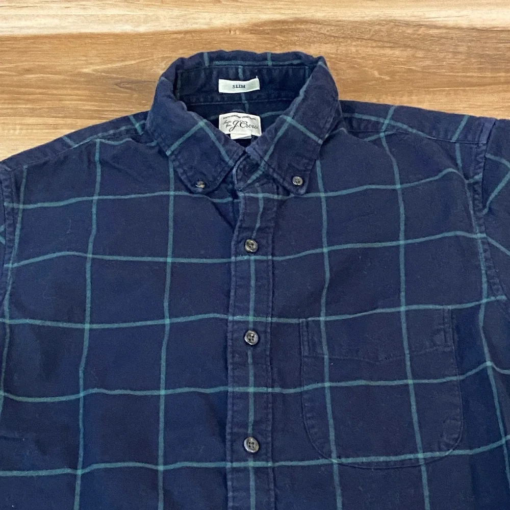 J.Crew Brushed Twill Shirt Mens Small Slim Button Down Navy Large Square Plaid